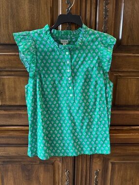 J. Crew Green Floral Ruffle-Trim Button Front Top NWT - Medium
